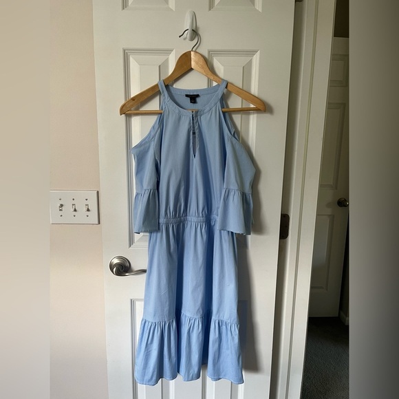 Ann Taylor Striped Cold Shoulder Shirt Dress - Picture 2 of 6